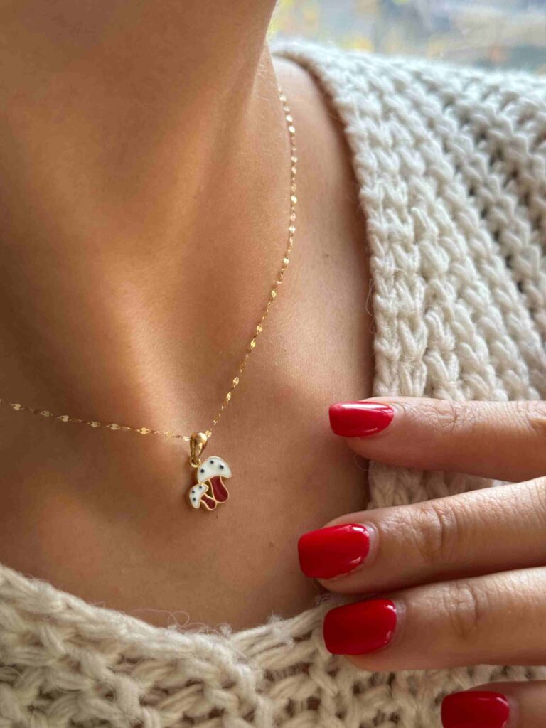 آویز طلای دو قارچ مینا کاری رنگی زنانه دخترانه کادویی