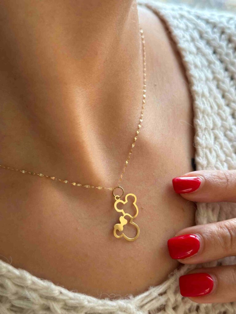 آویز طلا میکی موس و مینی موس به هم چسبیده دخترانه کودکانه زنانه کادویی