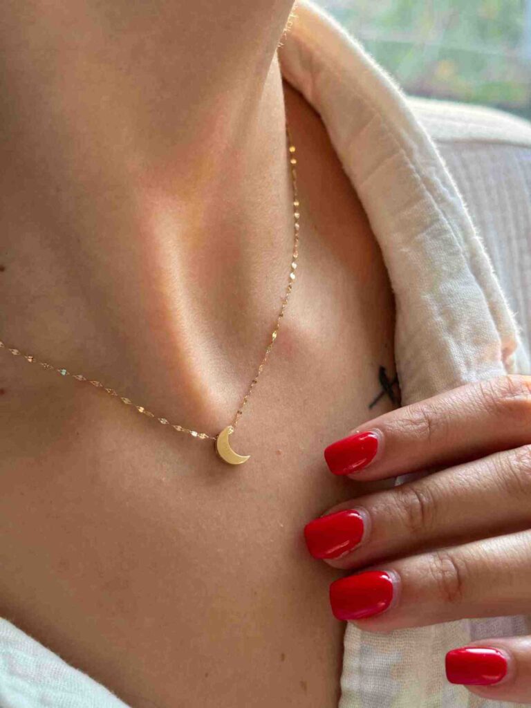 گردنبند متصل طلا ماه سه بعدی و زنجیر پولکی زنانه کادویی