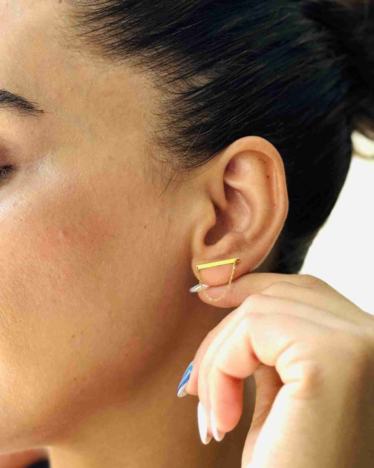گوشواره طلا میخی خط و زنجیر دخترانه زنانه کادویی