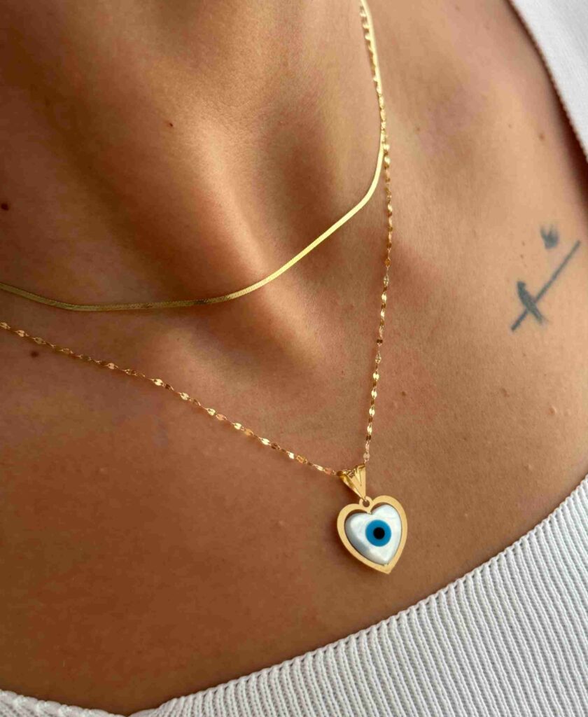آویز طلا چشم نظر قلبی زنانه دخترانه کادویی