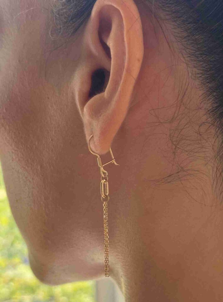 گوشواره طلا عصایی دو زنجیر و حلقه زنانه دخترانه کادویی