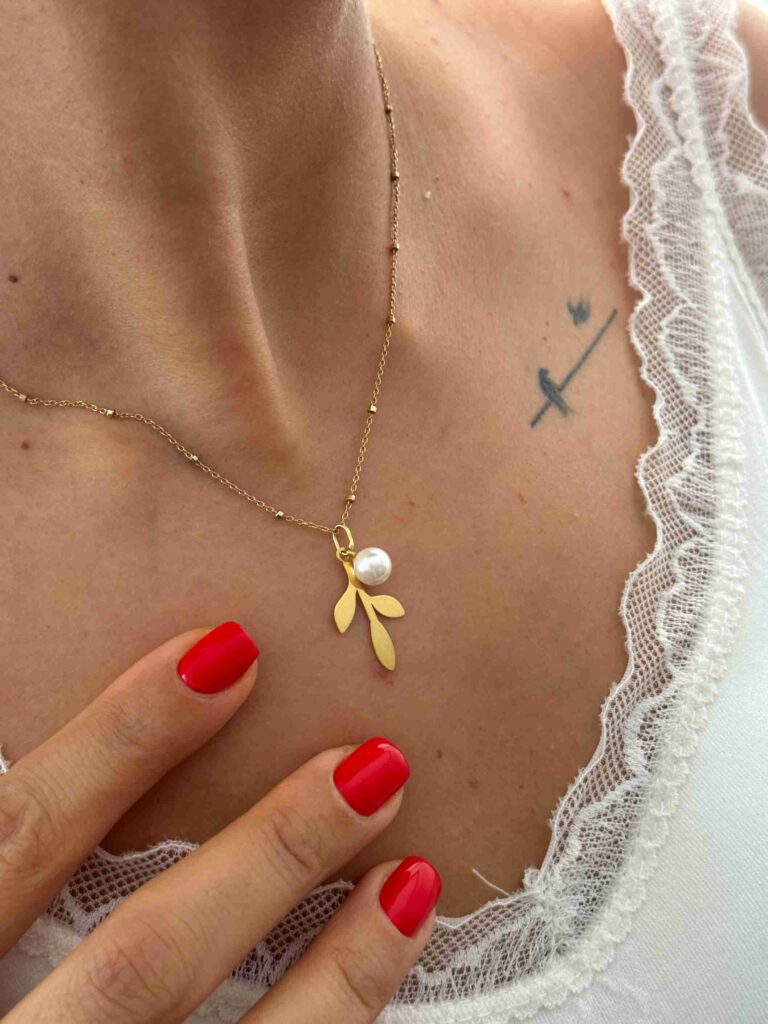 آویز طلا برگ و مروارید دخترانه زنانه کادویی