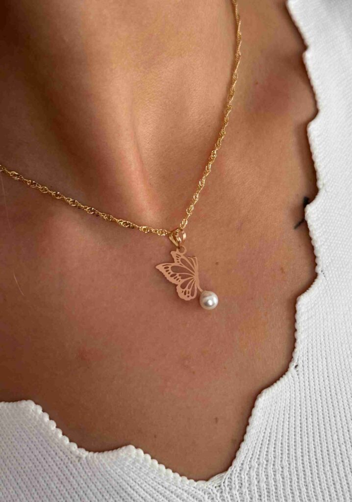 نیم ست طلا پروانه مروارید زنانه دخترانه کادویی