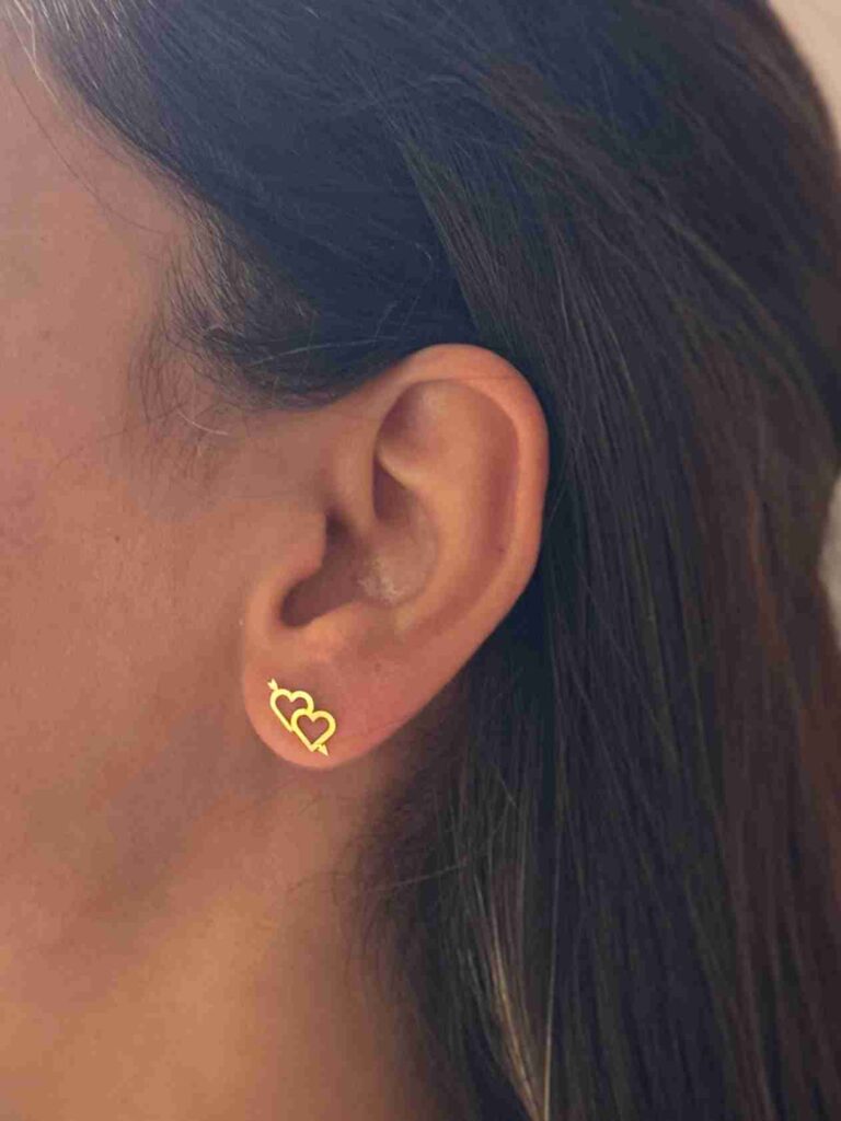 گوشواره طلا میخی دو قلب و تیر زنانه دخترانه کادویی