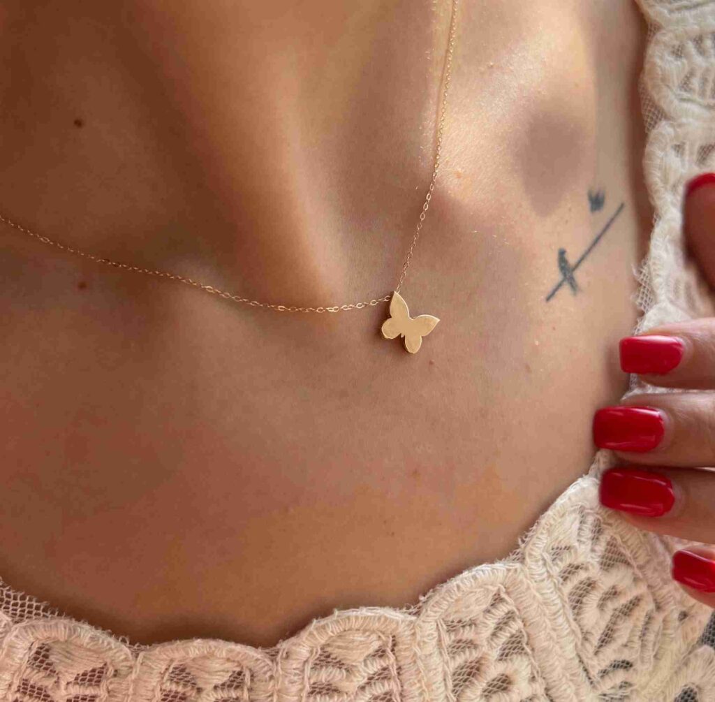 گردنبند طلا زنجیر متصل پروانه کامل زنانه دخترانه کادویی