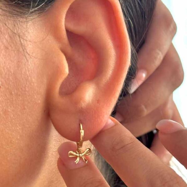 گوشواره طلا حلقه ای پاپیون آویز دخترانه زنانه کادویی