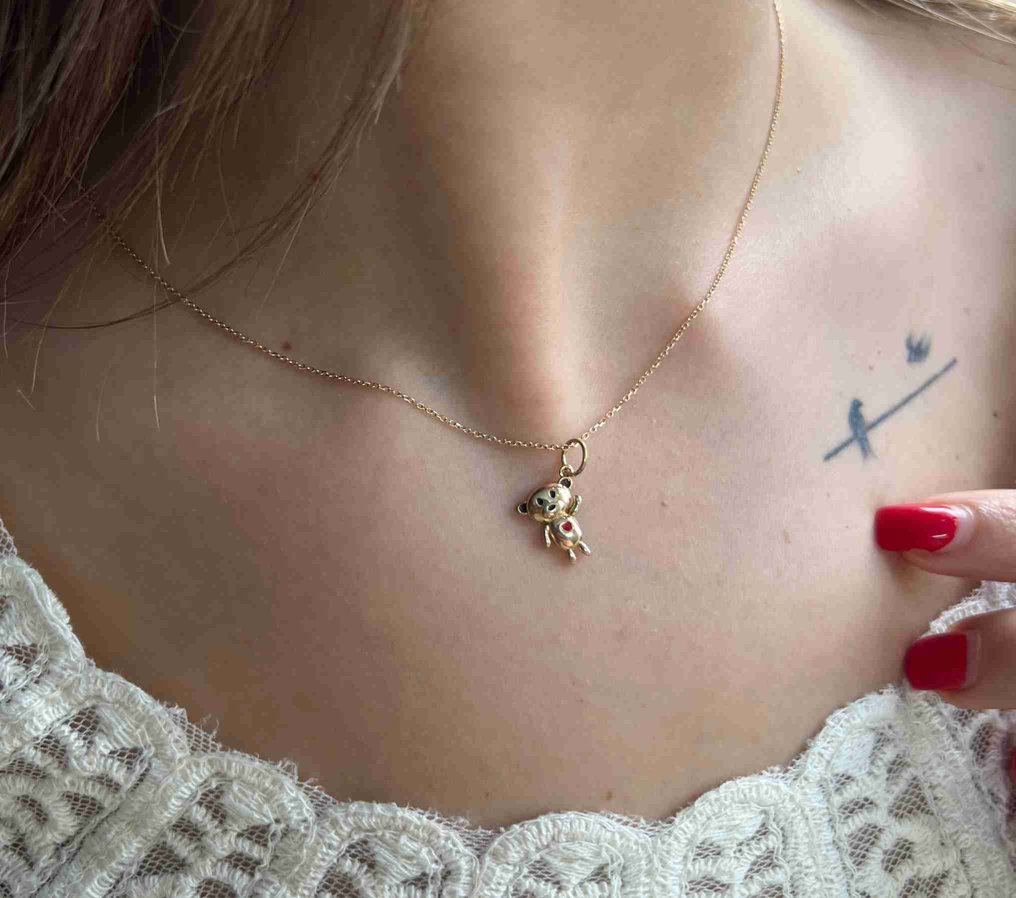 IMG_1890 آویز طلا تدی با قلب قرمز میناکاری دخترانه کودکانه زنانه کادویی