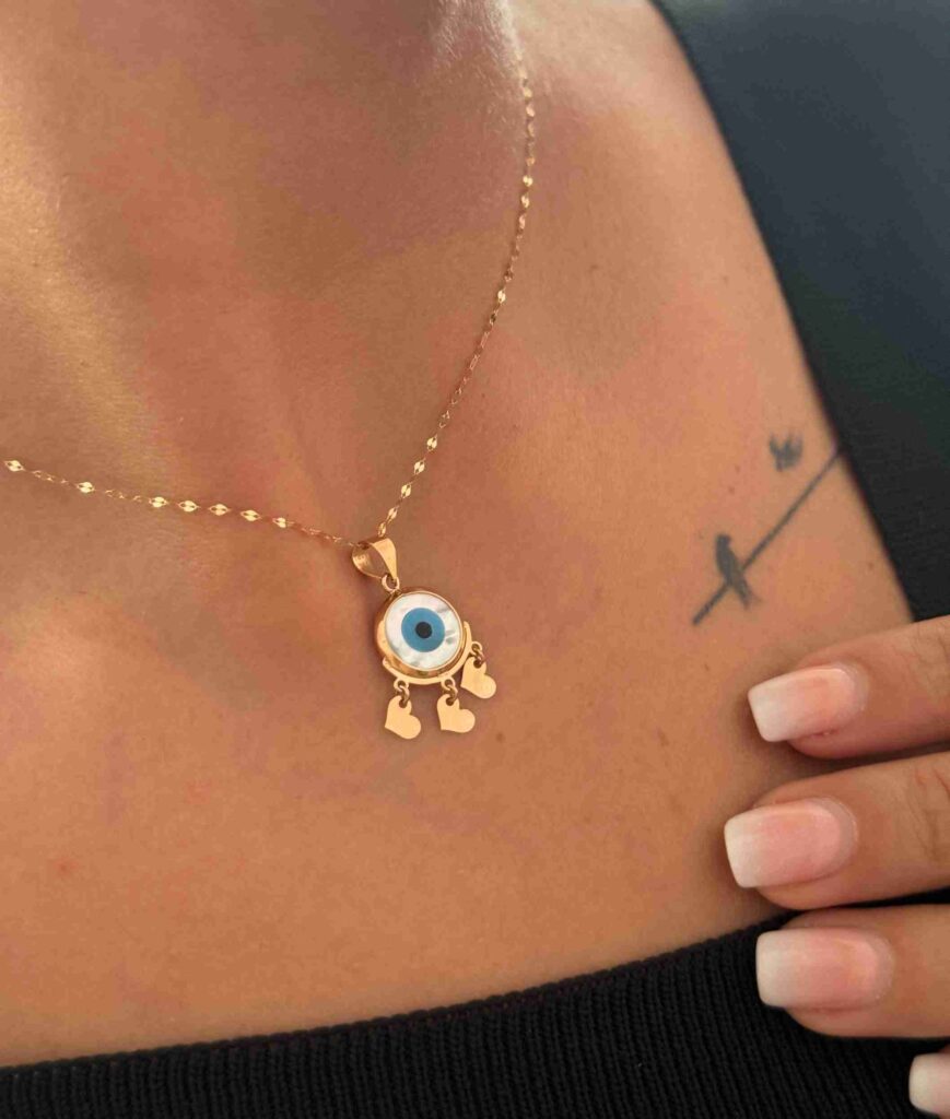 پلاک طلا چشم نظر دایره ای قلب آویز زنانه دخترانه کادویی