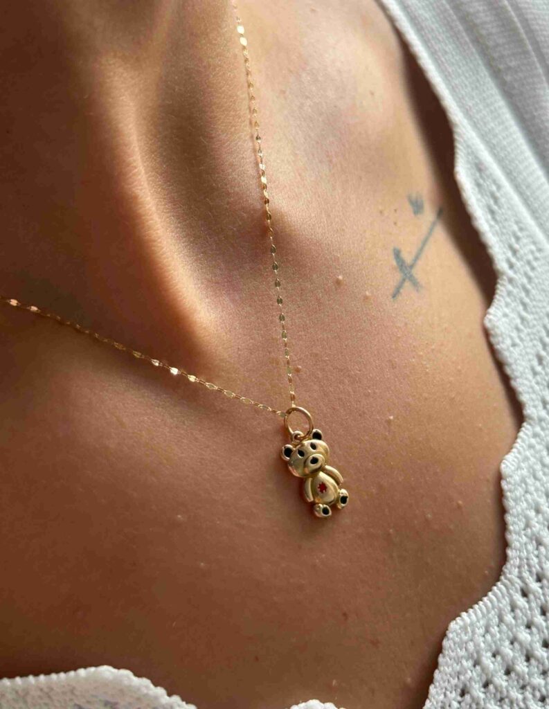 آویز طلا خرس تدی با قلب قرمز زنانه دخترانه کودکانه کادویی