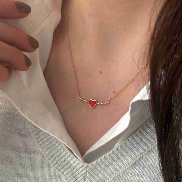 گردنبند طلا زنجیر متصل مفتول نقطه ای و قلب قرمز زنانه دخترانه کادویی
