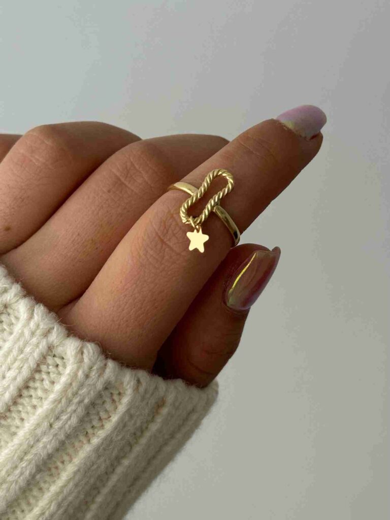 انگشتر طلا فلورانس بیضی مینیمال ستاره آویز زنانه دخترانه کادویی