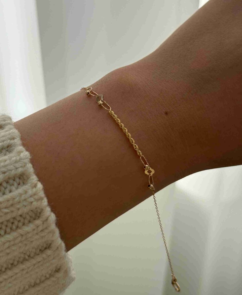 دستبند زنجیری طلا طنابی بیضی و گوی البرنادو و ونکلیف زنانه دخترانه کادویی