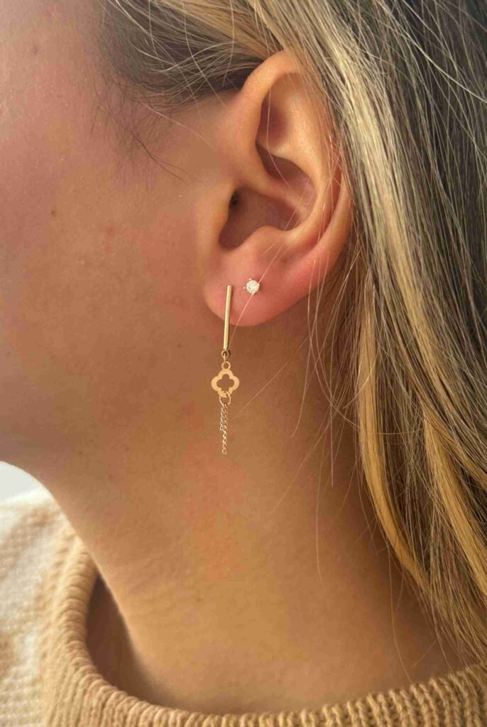 گوشواره طلا میخی ونکلیف زنجیر آویز زنانه دخترانه کادویی