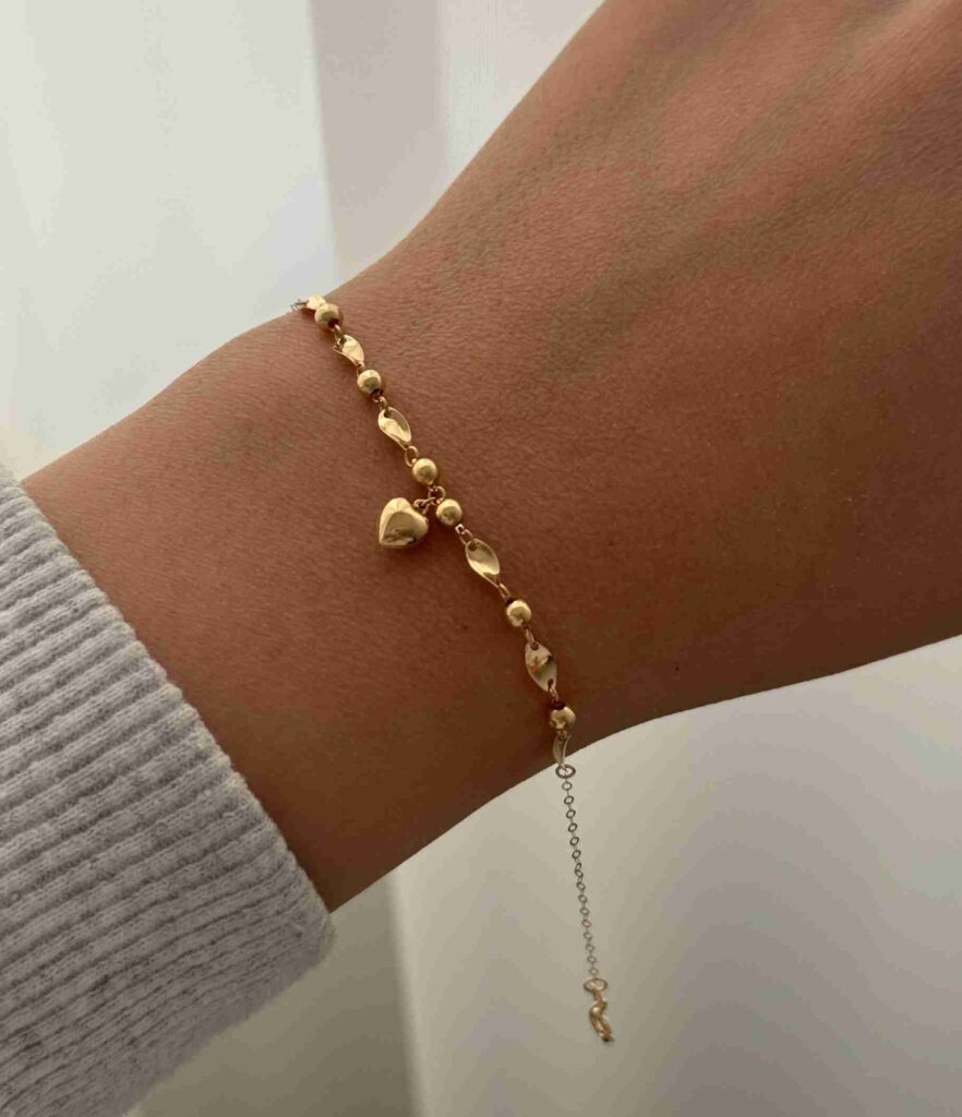 دستبند زنجیری طلا هرمس و 6 گوی قلب آویز زنانه دخترانه کادویی