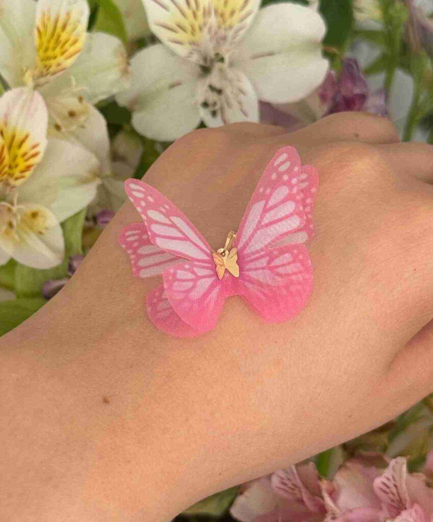 آویز طلا پروانه پارچه ای صورتی زنانه دخترانه کادویی