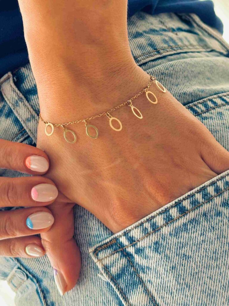 دستبند زنجیری طلا اشک آویز زنانه دخترانه کادویی