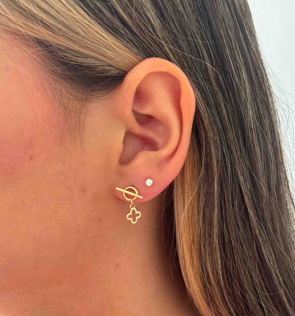 گوشواره طلا میخی قفل تی ونکلیف آویز زنانه دخترانه کادویی