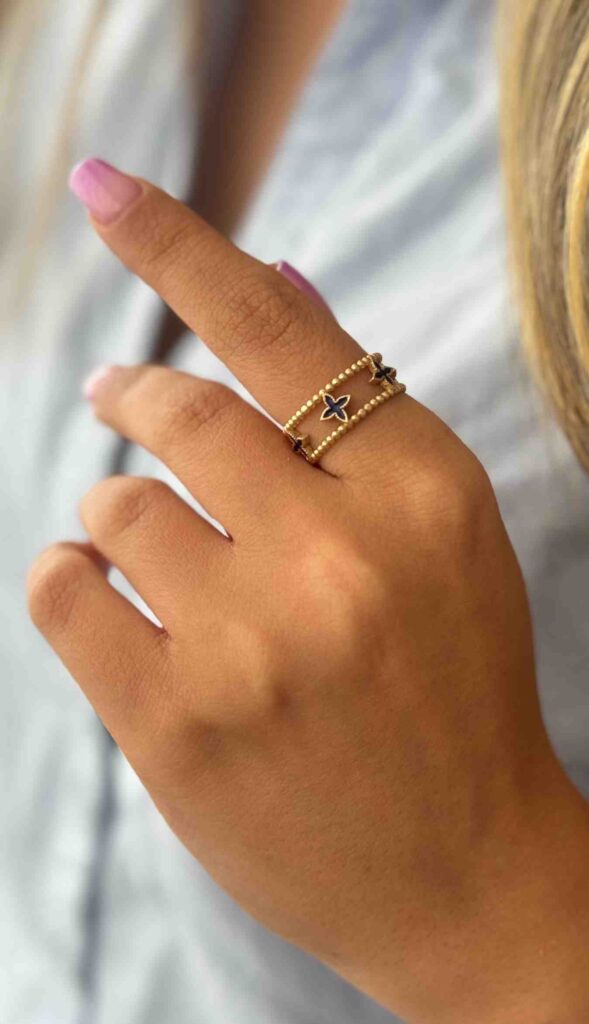 انگشتر طلا LV سورمه ای مینا کاری زنانه دخترانه کادویی