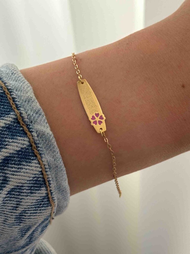 دستبند طلا زنجیری پلاک وان یکاد و شبدر میناکاری صورتی بچه گانه دخترانه نوزادی کادویی