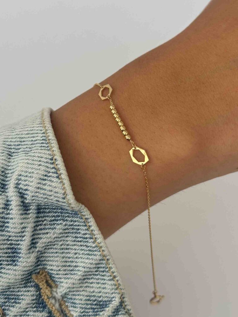 دستبند زنجیری دو شش ضلعی تو خالی و هشت گوی زنانه دخترانه کادویی