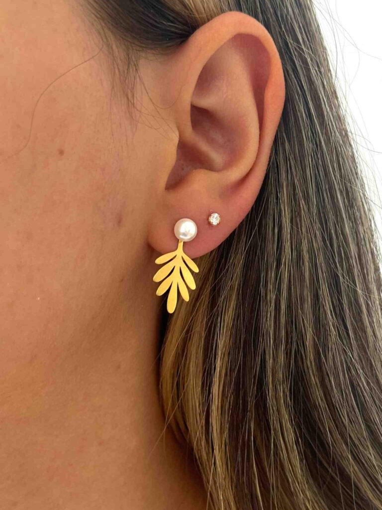 گوشواره میخی برگ و مروارید زنانه دخترانه کادویی