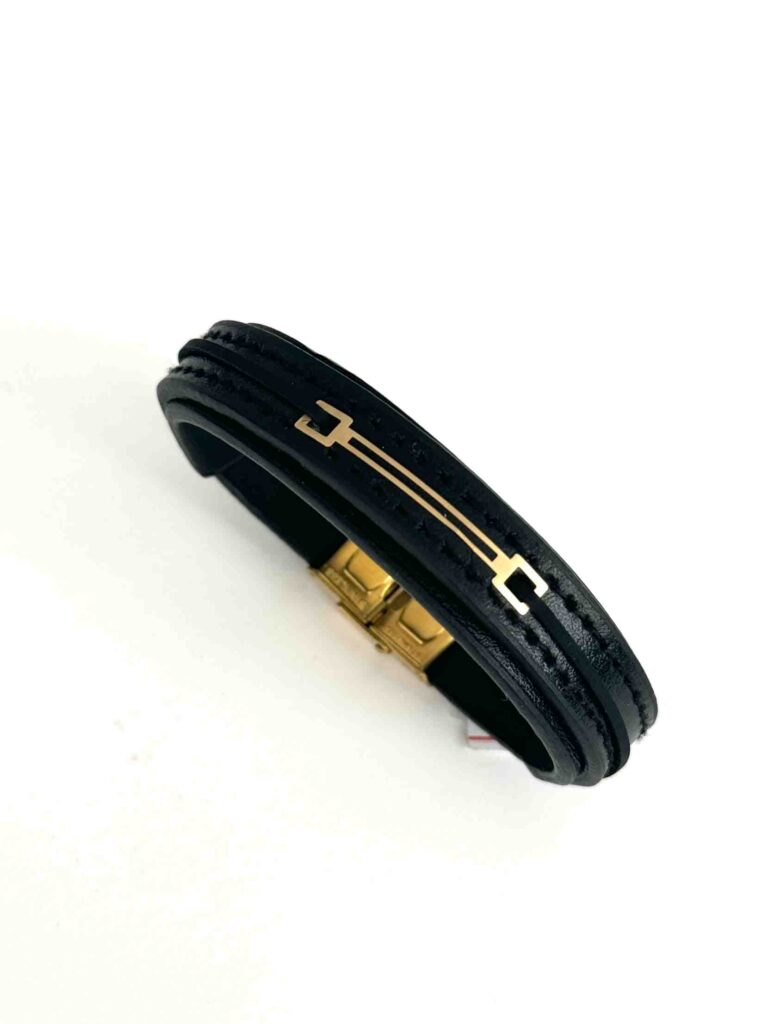 دستبند بند چرمی مشکی مردانه دو لاین مینیمال پسرانه مردانه کادویی