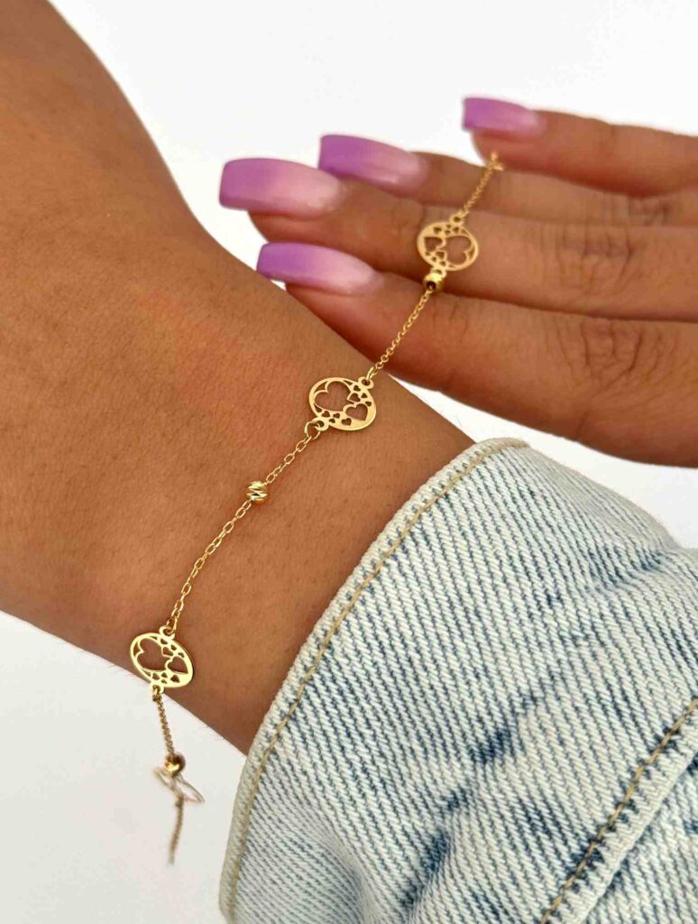 دستبند زنجیری چهار دایره قلبی و سه گوی البرنادو زنانه دخترانه کادویی