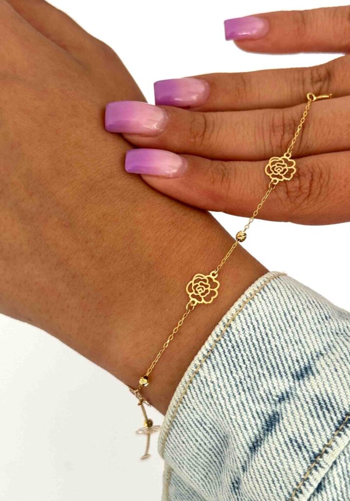 دستبند زنجیری چهار رز و سه گوی البرنادو زنانه دخترانه کادویی