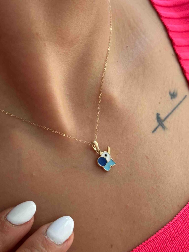 آویز طلا فیل آبی مینا کاری کودکانه زنانه دخترانه کادویی