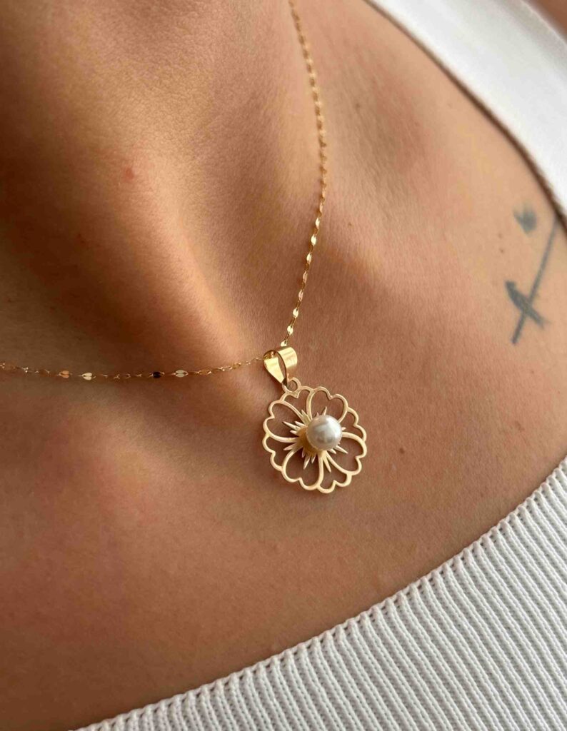 آویز طلا گل هشت پر مرواریدی زنانه دخترانه کادویی