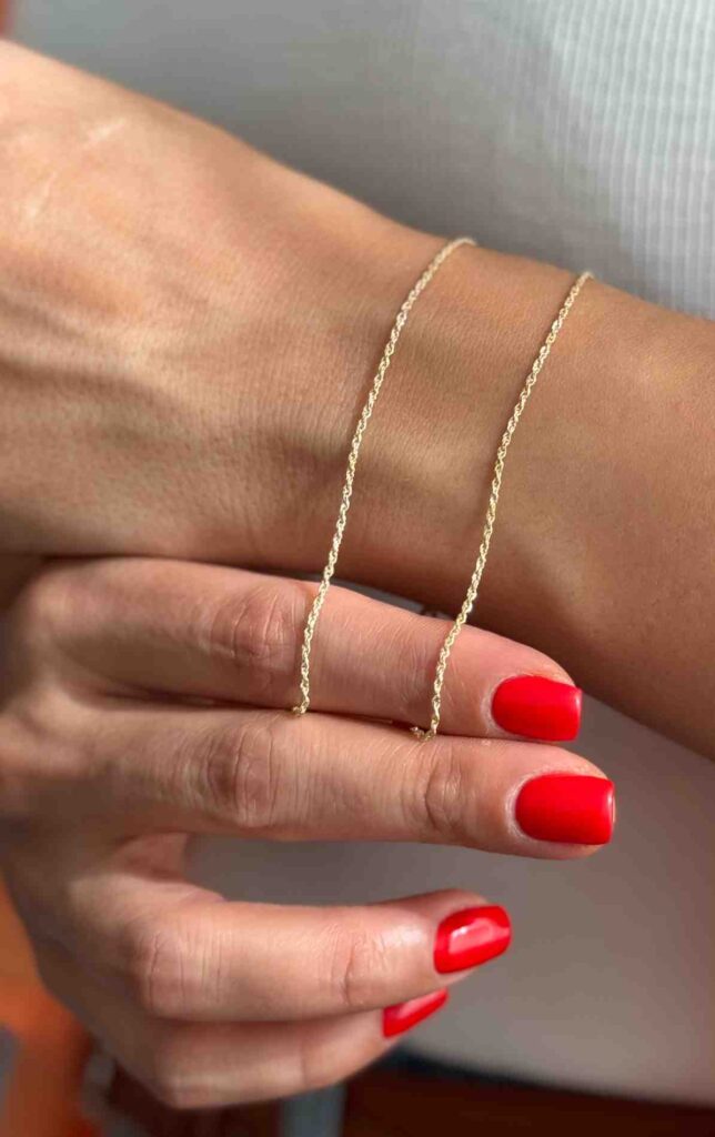 دستبند طلا زنجیری طنابی ریز زنانه دخترانه کادویی