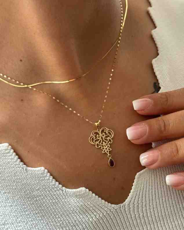 آویز طلا اسلیمی نگین اشک قرمز زنانه دخترانه کادویی