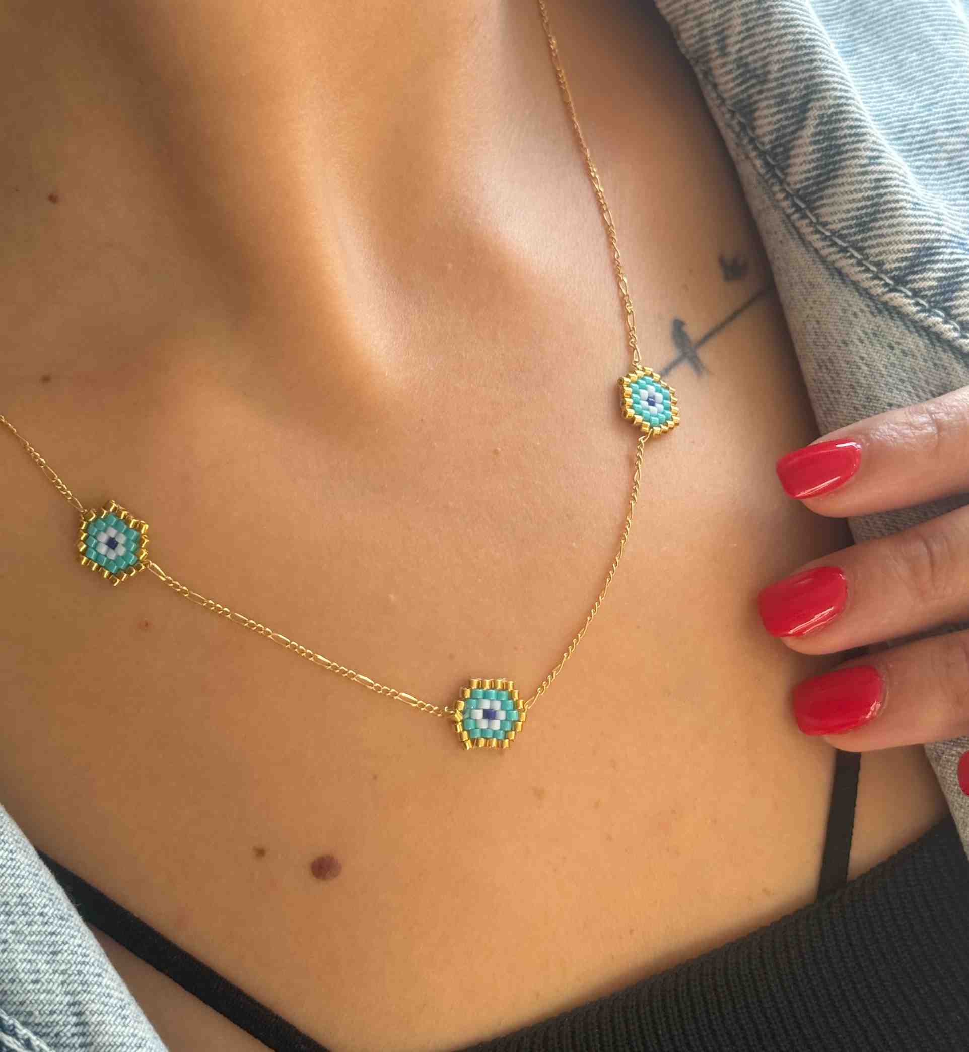 IMG_9098 گردنبند زنجیر متصل میوکی آبی زنانه دخترانه کادویی