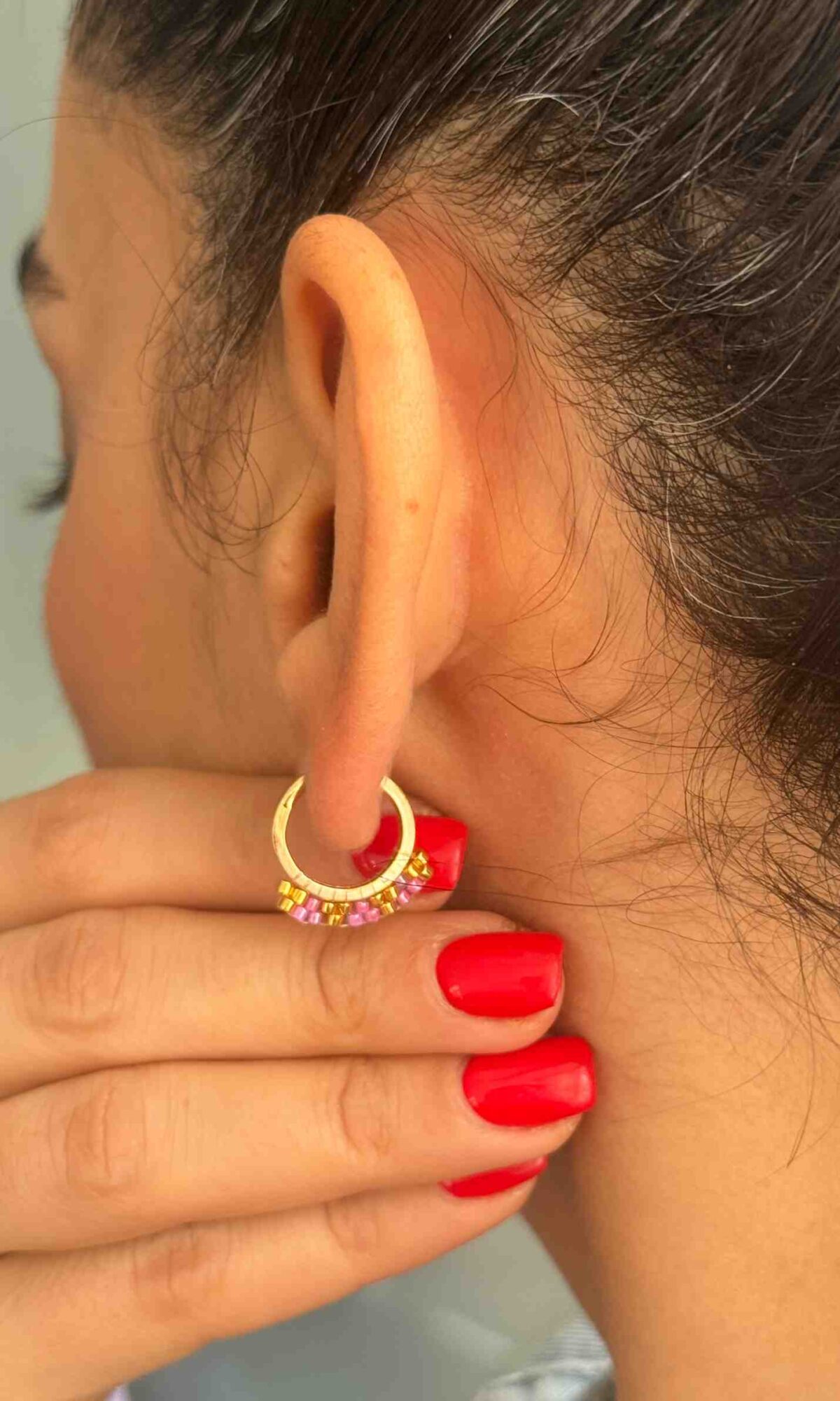 گوشواره طلا حلقه ای میوکی صورتی زنانه دخترانه کادویی