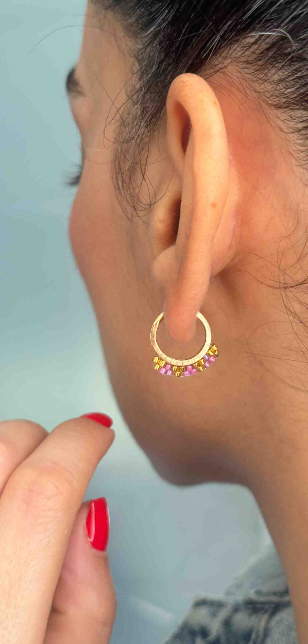 گوشواره طلا حلقه ای میوکی صورتی زنانه دخترانه کادویی