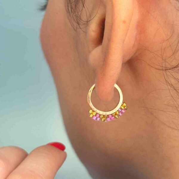 گوشواره طلا حلقه ای میوکی صورتی زنانه دخترانه کادویی