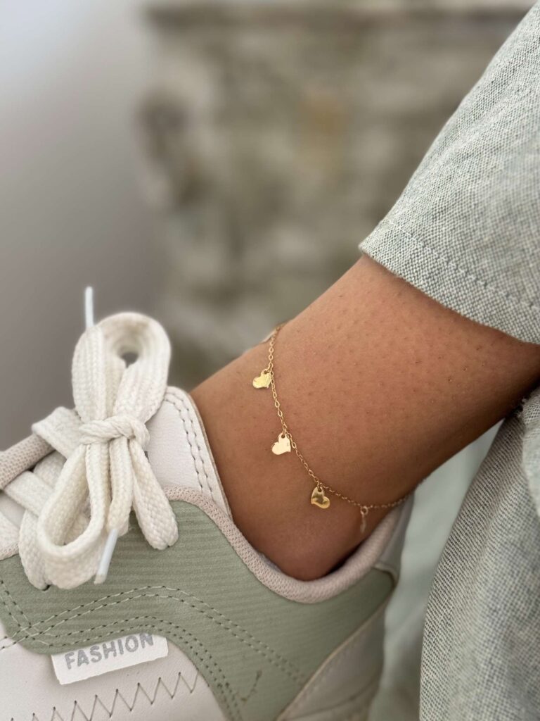 پابند زنجیری طلا پنج قلب آویز زنانه دخترانه کادویی