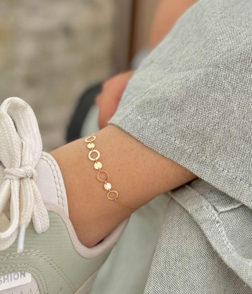 پابند زنجیری طلا چهار حلقه و سه پولک زنانه دخترانه کادویی