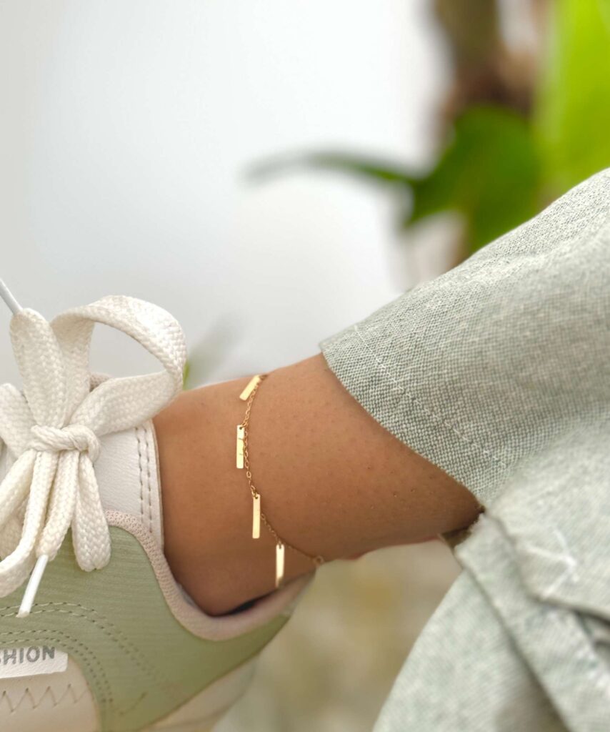 پابند زنجیری طلا پنج مستطیل آویز زنانه دخترانه کادویی