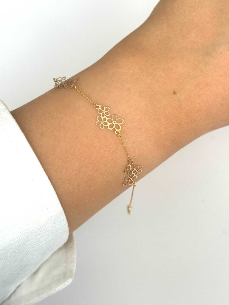 دستبند زنجیری طلا نه گل پنج پر زنانه دخترانه کادویی