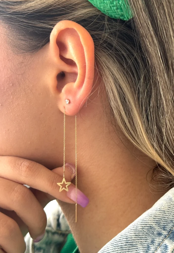 گوشواره طلا بخیه ستاره تو خالی زنانه دخترانه کادویی