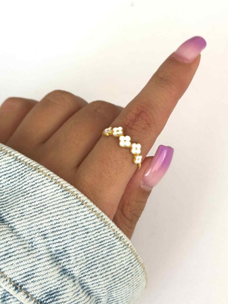 انگشتر طلا پنج گل ونکلیف سفید مینا کاری زنانه دخترانه کادویی