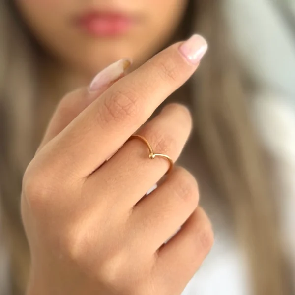 انگشتر طلا منحنی v و نقطه تو پر زنانه دخترانه کادویی