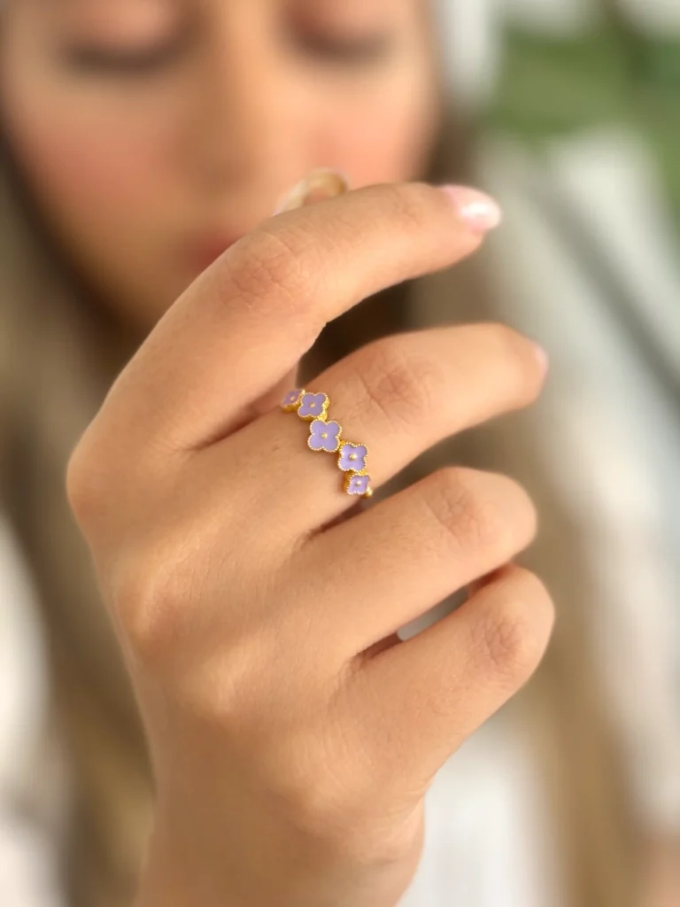 انگشتر طلا پنج گل ونکلیف بنفش مینا کاری زنانه دخترانه کادویی