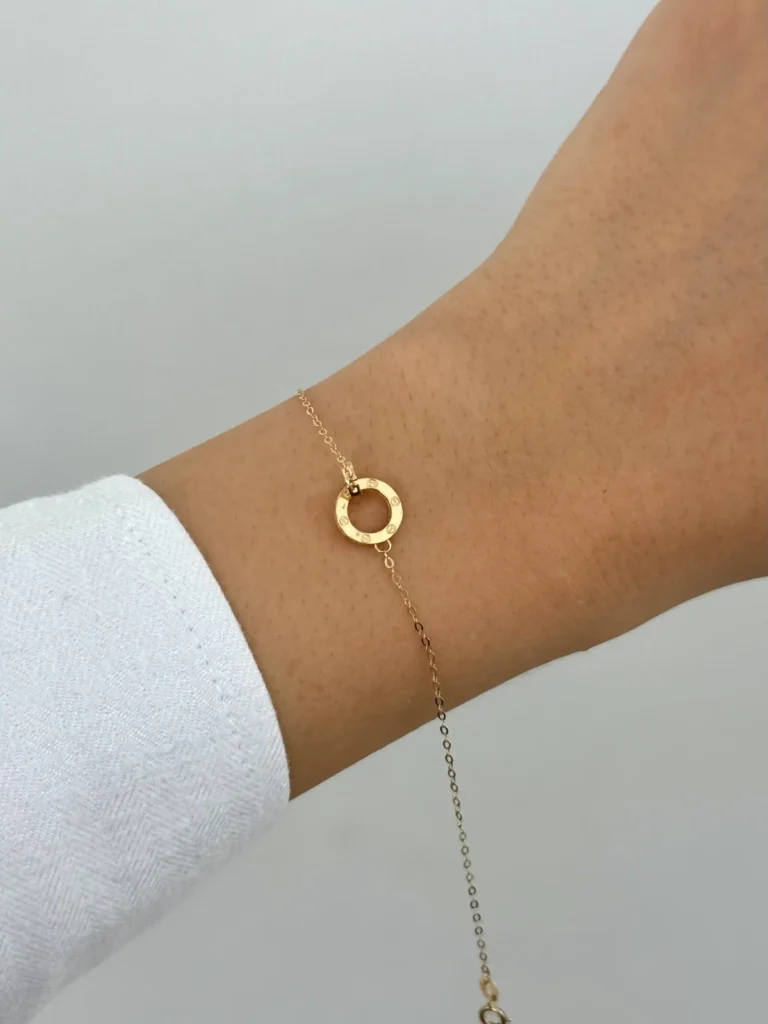 دستبند زنجیری طلا حلقه و لاو کارتیر زنانه دخترانه کادویی