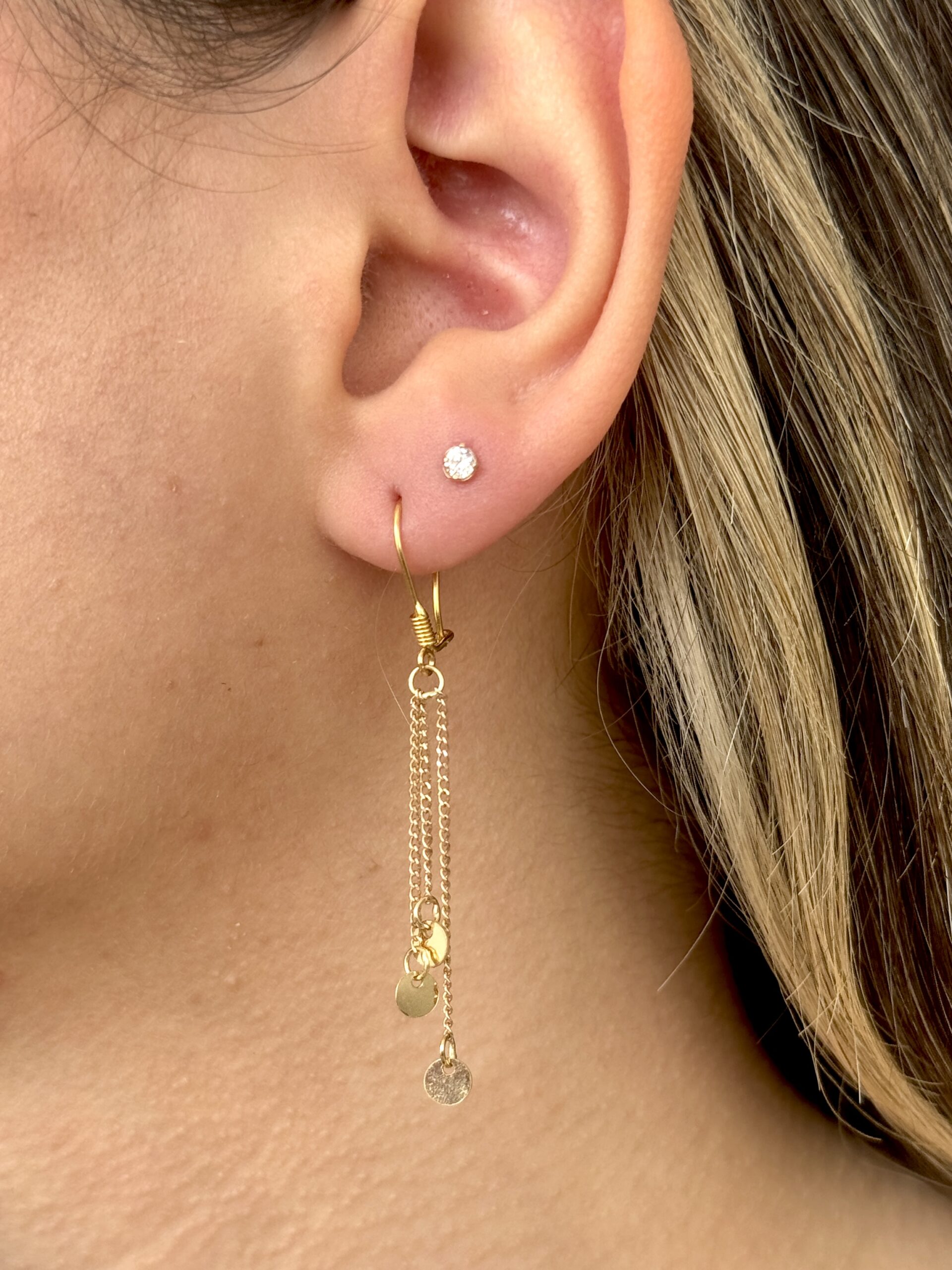 IMG_7518 گوشواره طلا عصایی سه زنجیر پولک آویز زنانه دخترانه کادویی