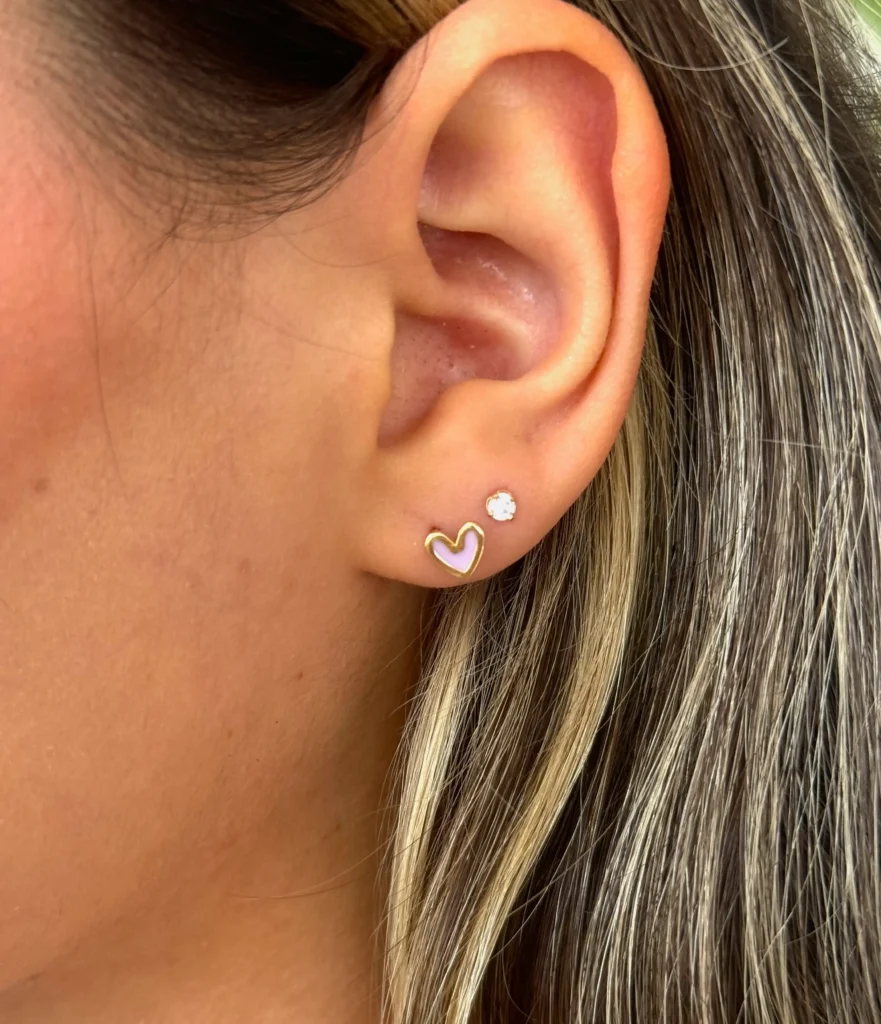 گوشواره طلا میخی قلب یاسی مینا کاری زنانه دخترانه کادویی