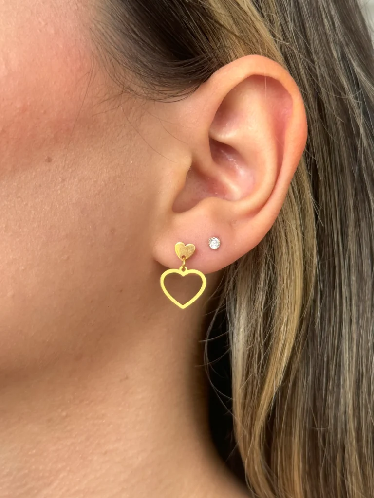 گوشواره طلا میخی دو قلب آویز زنانه دخترانه کادویی