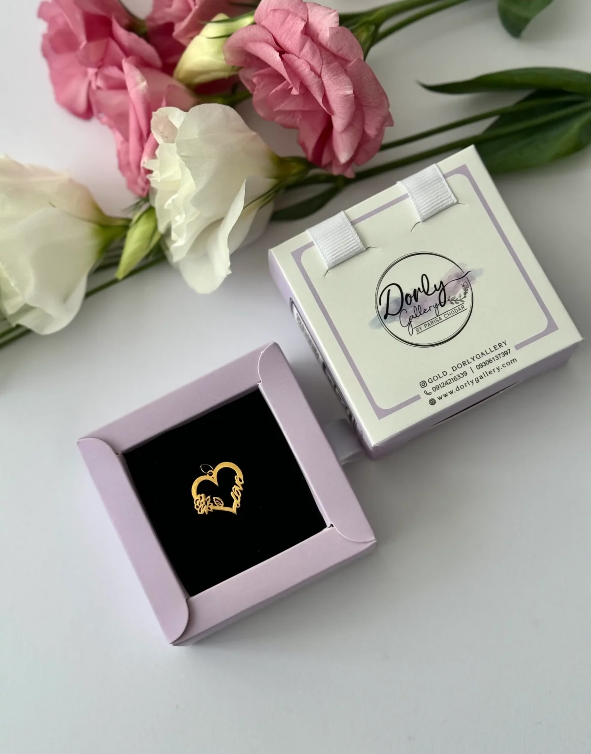 آویز طلا قلب و love و گل رز زنانه دخترانه کادویی